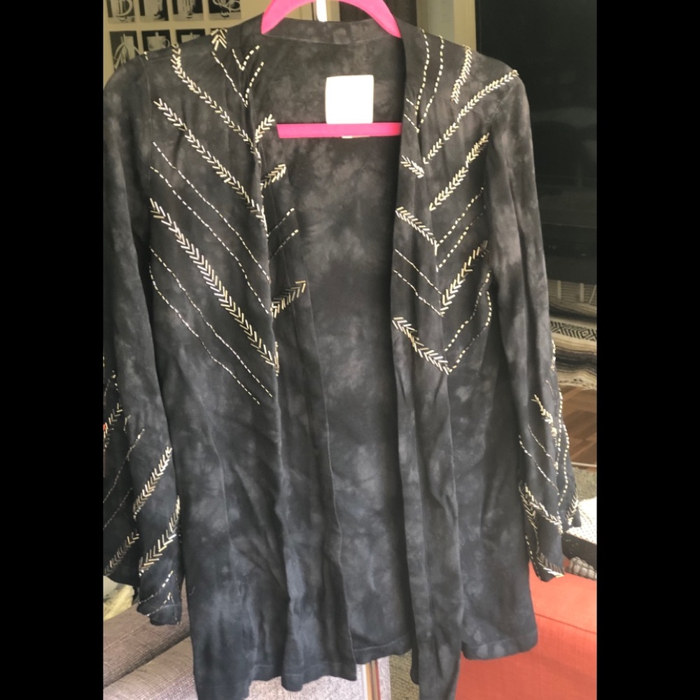 Chaser Beaded Tie Dye Kimono in Blue - sz xs NWOT